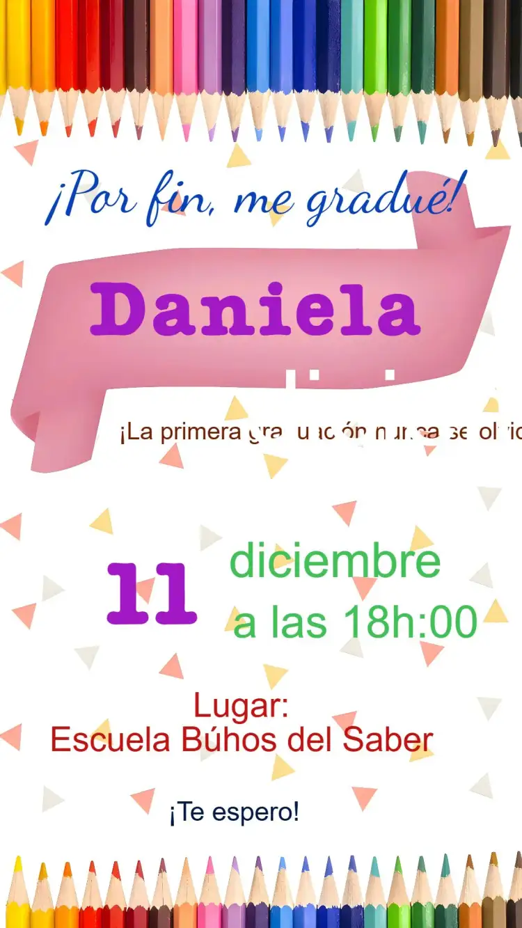 Invitación Graduación Niña – tema Graduación colorido, divertido, moderno, infantil, floral, temático