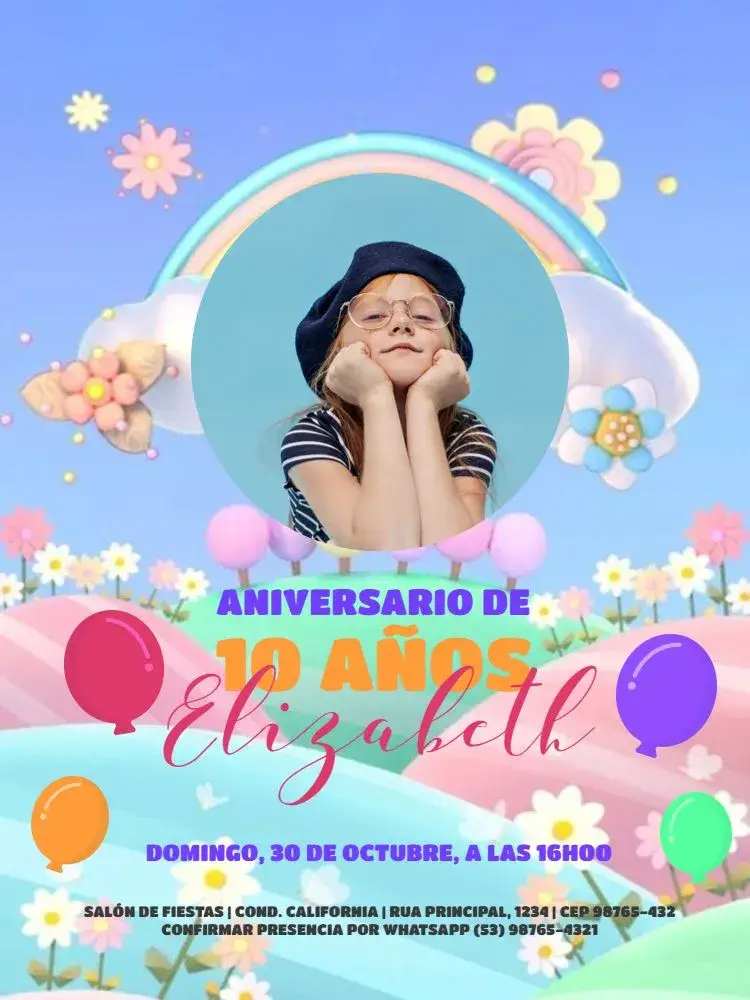 Invitación 10 Años Con Foto Para Editar Niña