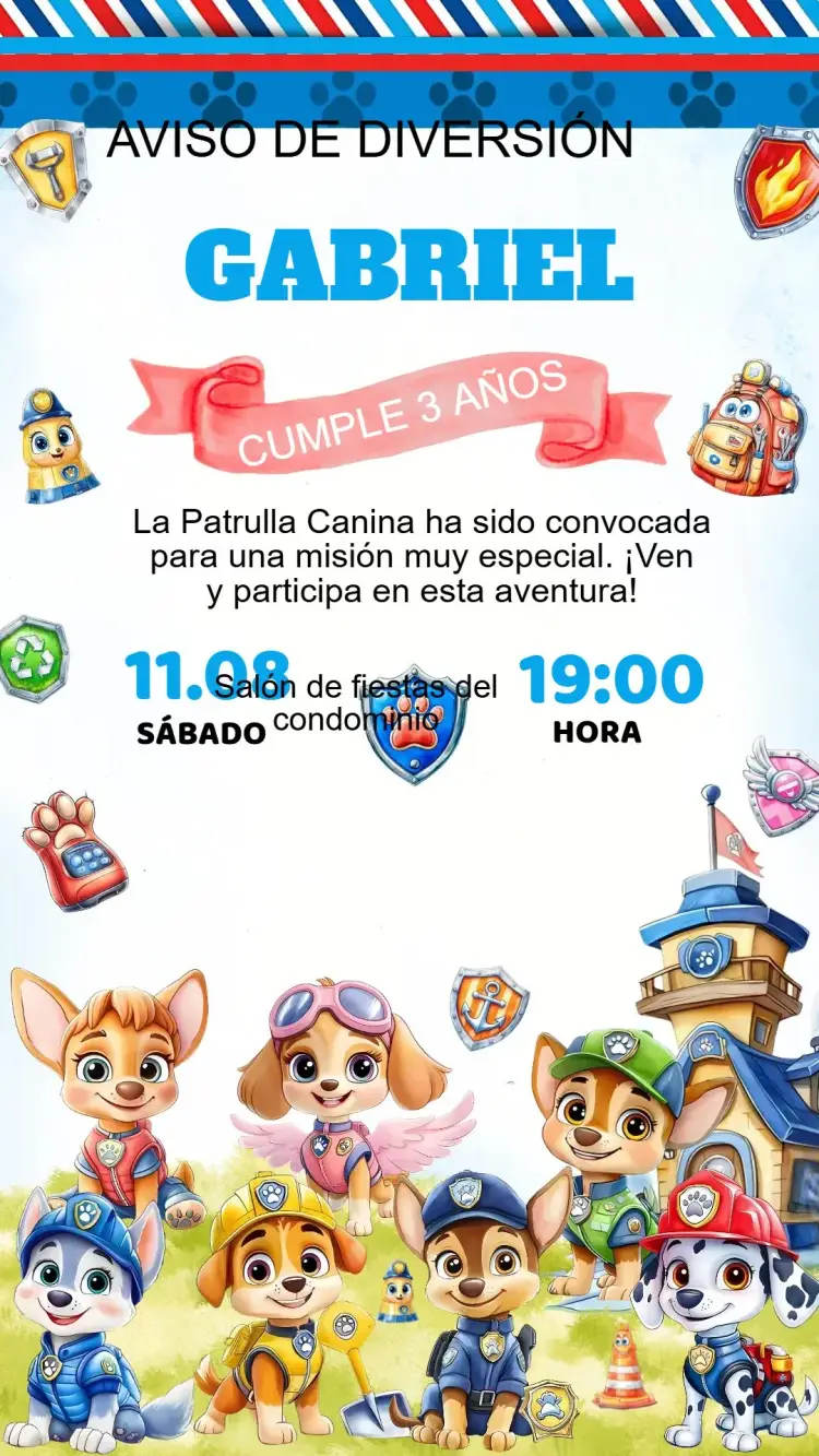 Invitación Cumpleaños Patrulla Canina