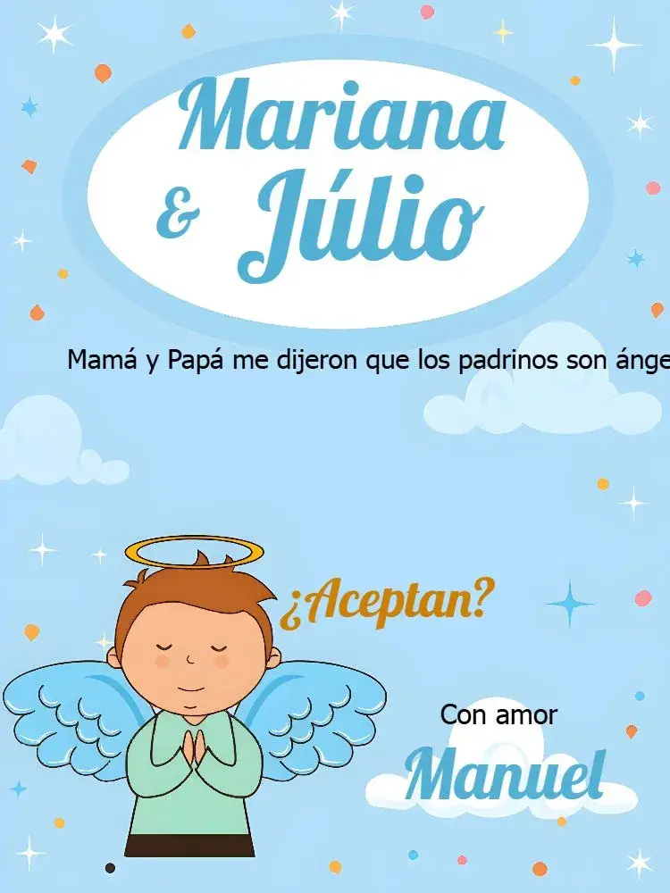 Invitación Padrinos De Bautismo Azul