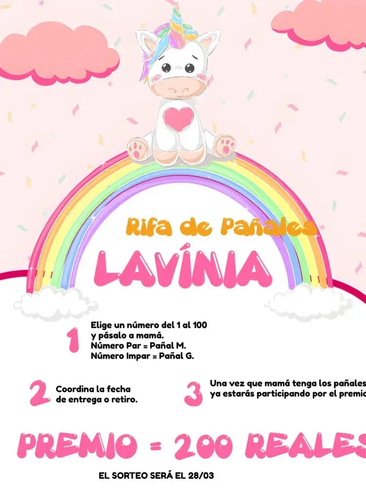 Invitación Té Rifa Unicornio Nube