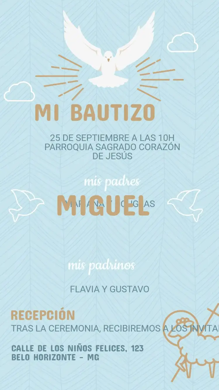 Invitación Invitación de Bautizo – tema Bautismo delicado, floral, pastel, moderno, minimalista