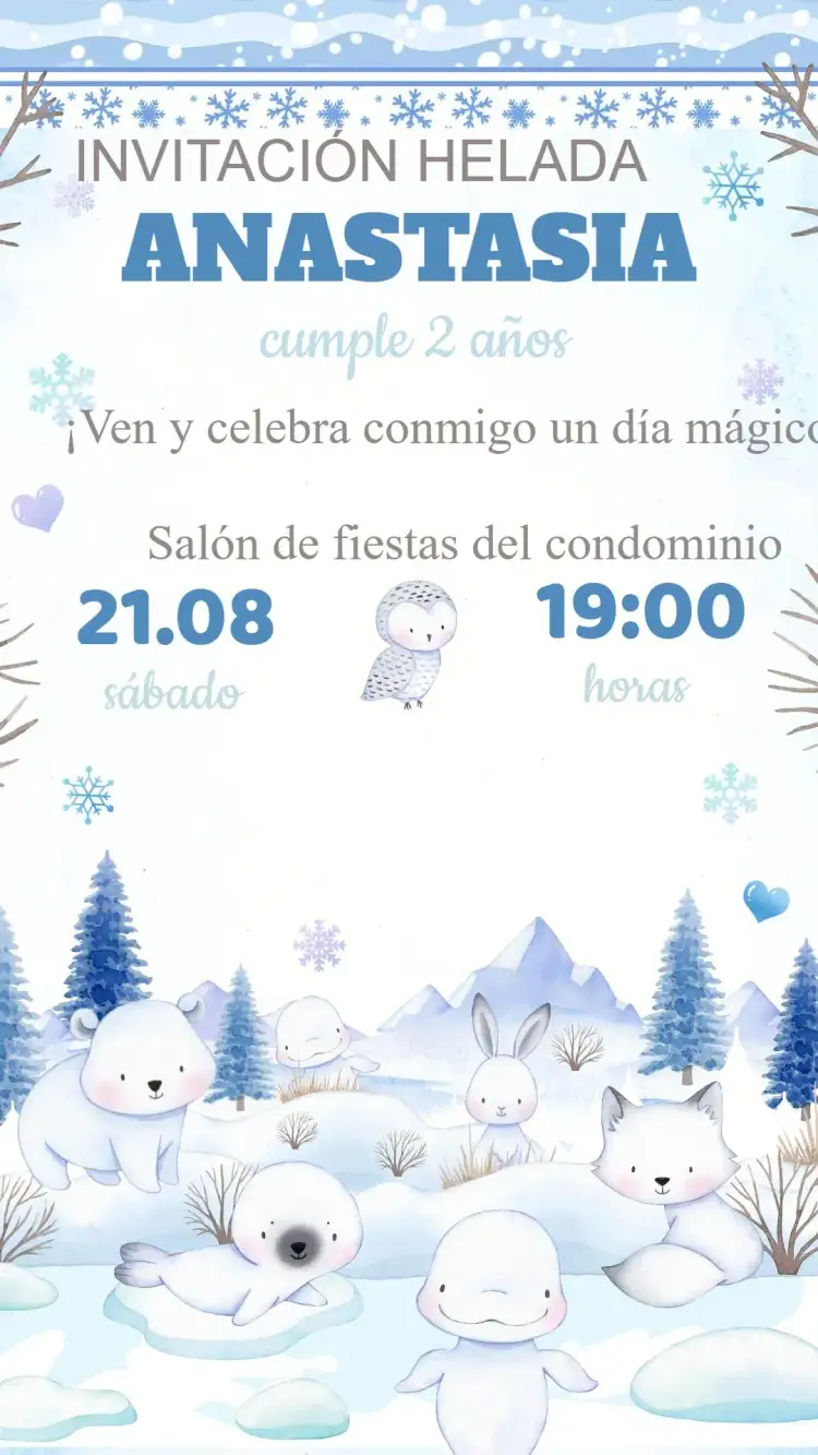 Invitación Invitación Cumpleaños Oso Polar – tema Cumpleaños Infantil invierno, adorable, colorido, divertido, ilustraciones cautivadoras, temática animal