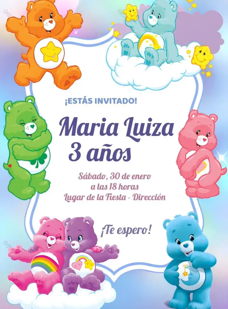 Invitación Osos Cariñosos Colorido – tema Cumpleaños Infantil colorido, lúdico, infantil, alegre, desenho animado, rosa