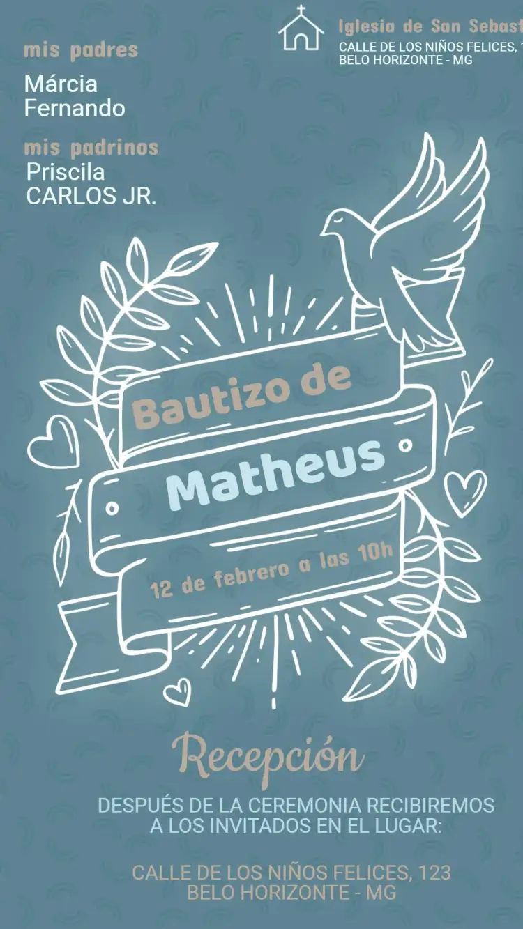 Invitación Invitación de Bautizo – tema Bautismo floral, minimalista, pastel, dorado, moderno, tierno