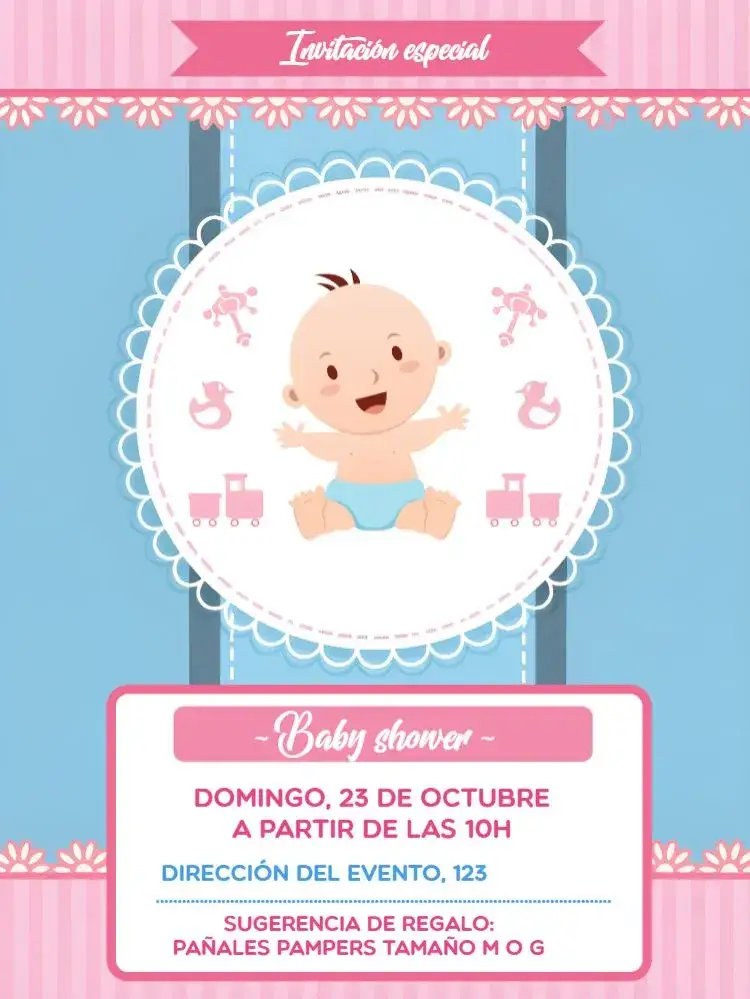Invitación Baby Shower Rosa Neném – tema Baby Shower rosa, delicado, infantil, moderno, minimalista