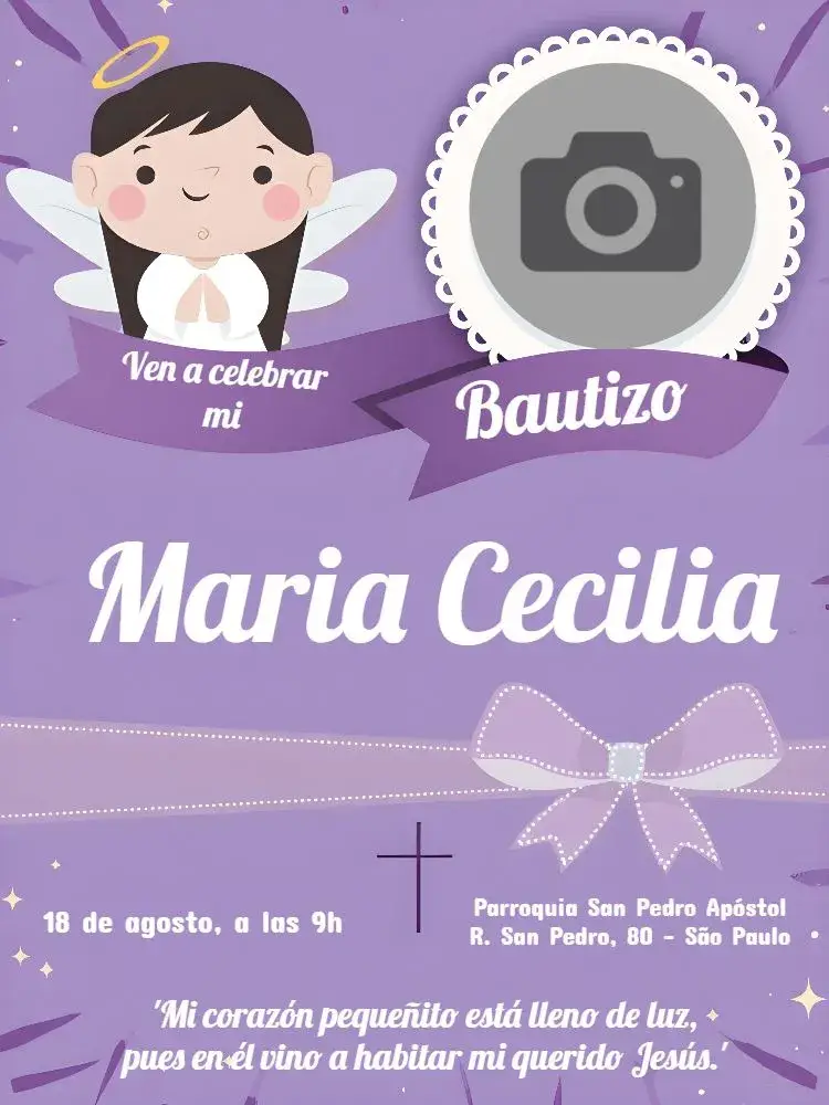 Invitación Bautizo Con Foto Lila