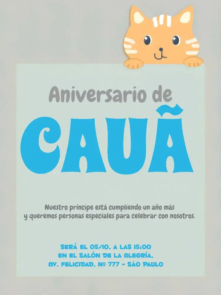 Invitación Infantil Gatinho Gato