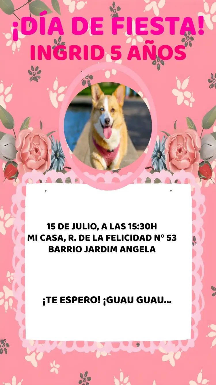 Invitación Perro Floral Con Foto de Perro editable y personalizable