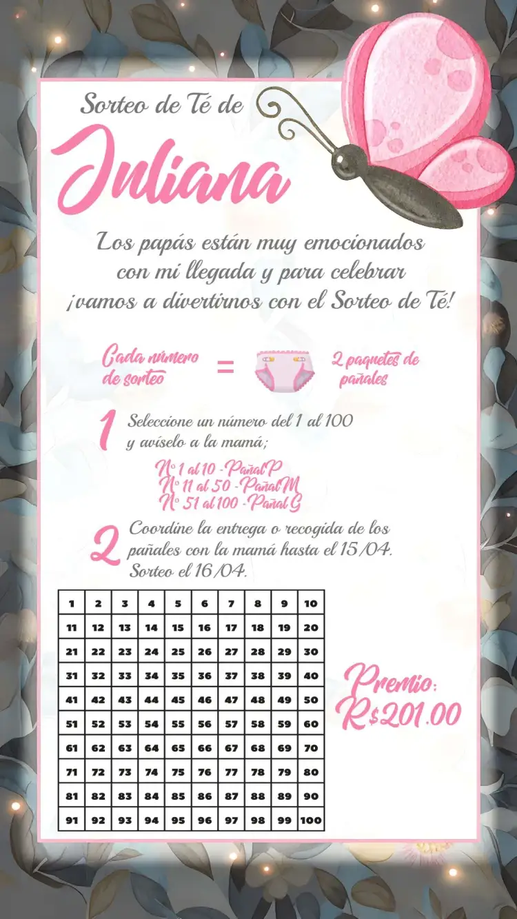 Invitación Baby Shower Jardín de las Mariposas Té – tema Baby Shower floral, delicado, rosa y blanco, jardín, naturaleza, infantil