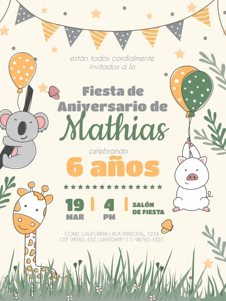 Invitación 6 Años Lúdico Cerdo