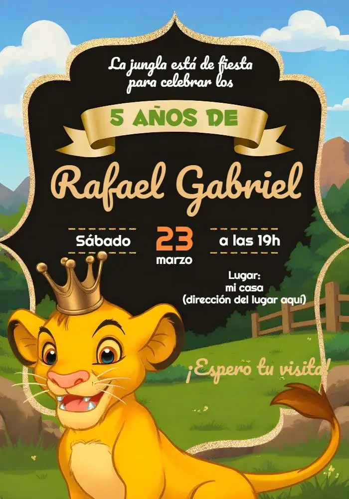 Invitación Rey León Simba Mufasa