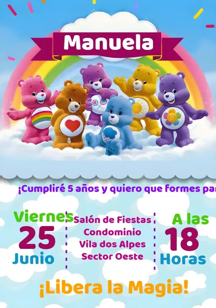 Invitación Osos Cariñosos – tema Cumpleaños Infantil colorido, divertido, infantil, fofo, temático