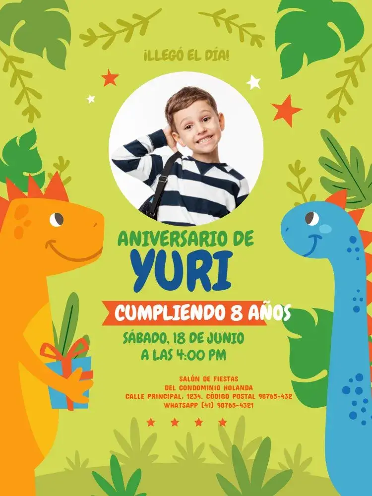Invitación Dinosaurio Verde Presente