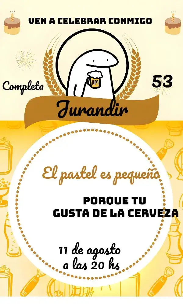 Invitación Flork Cerveza Meme Parrillada – tema Cumpleaños colorido, humorístico, descontraído, boteco, moderno