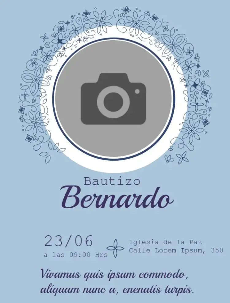 Invitación Floral Azul Bautizo Whatsapp – tema Bautismo floral, delicado, primavera, azul, moderno