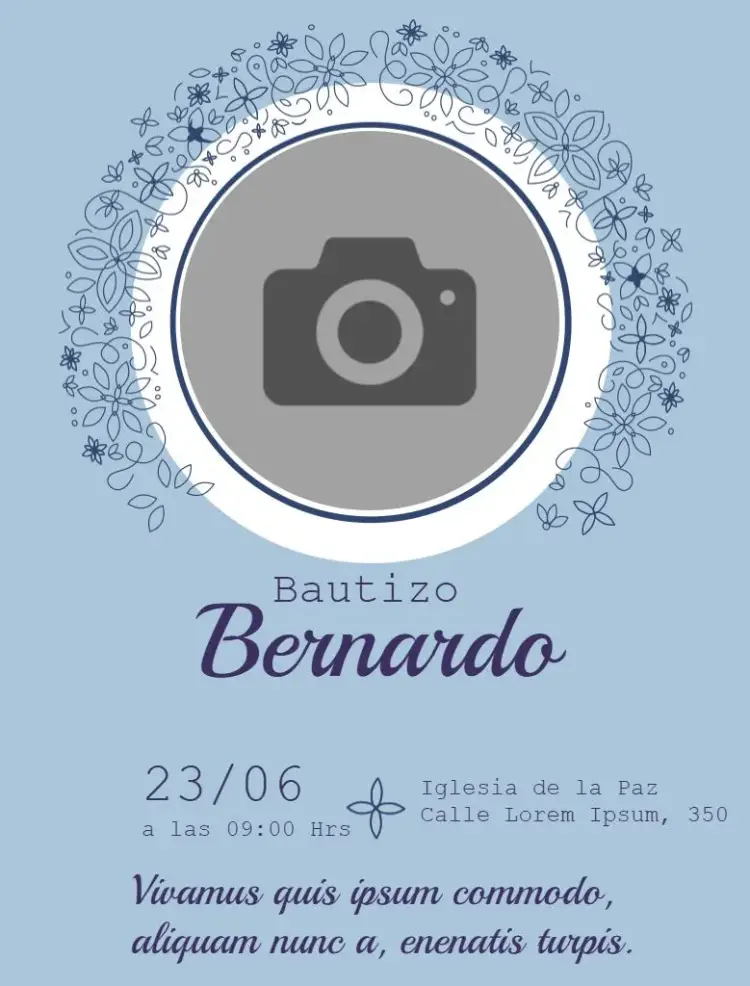 Invitación Floral Azul Bautizo Whatsapp editable y personalizable