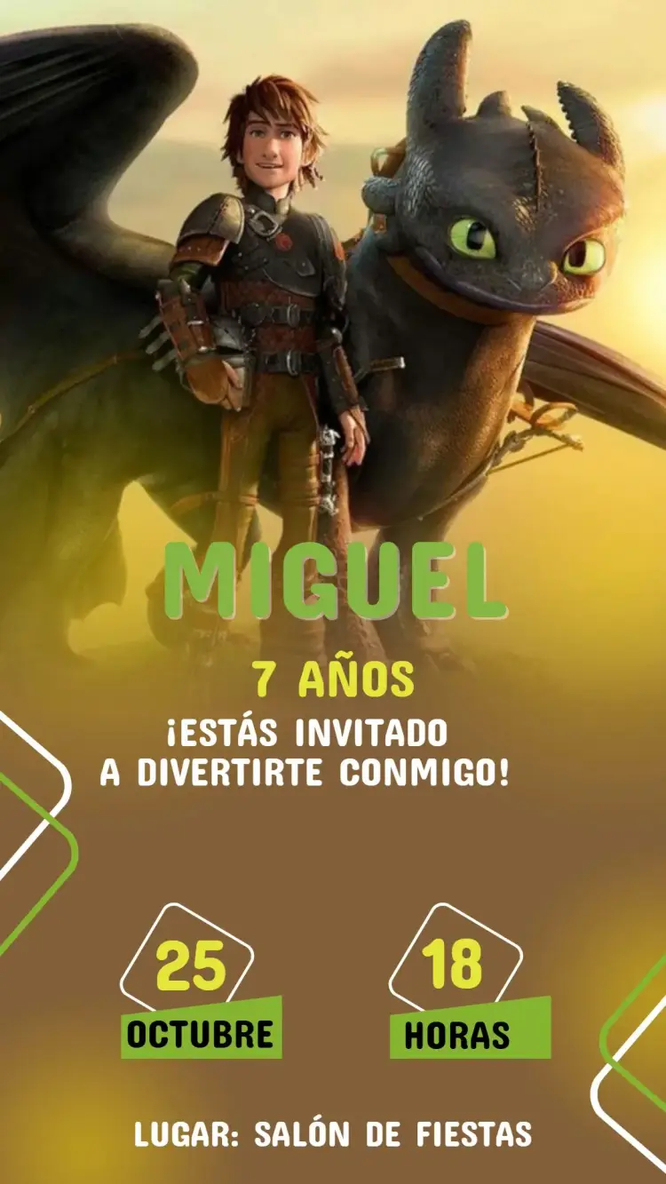 Invitación Cumpleaños Cómo entrenar a tu dragón