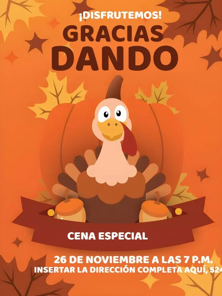 Invitación Thanksgiving Orange editable y personalizable