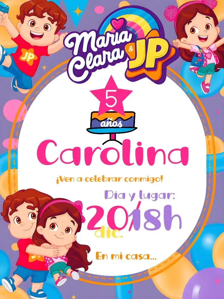 Invitación Maria Clara Y Jp Colorido – tema Más buscados colorido, divertido, alegre, infantil, temático