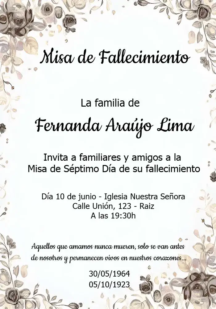 Invitación Misa De Séptimo Día Delicado – tema Fechas Conmemorativas delicado, floral, rosa, gris, minimalista, religioso