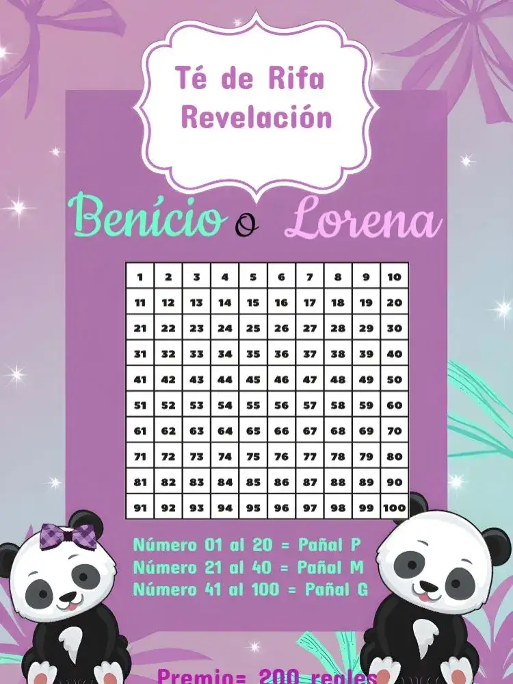 Té Rifa Revelación Panda Bebé