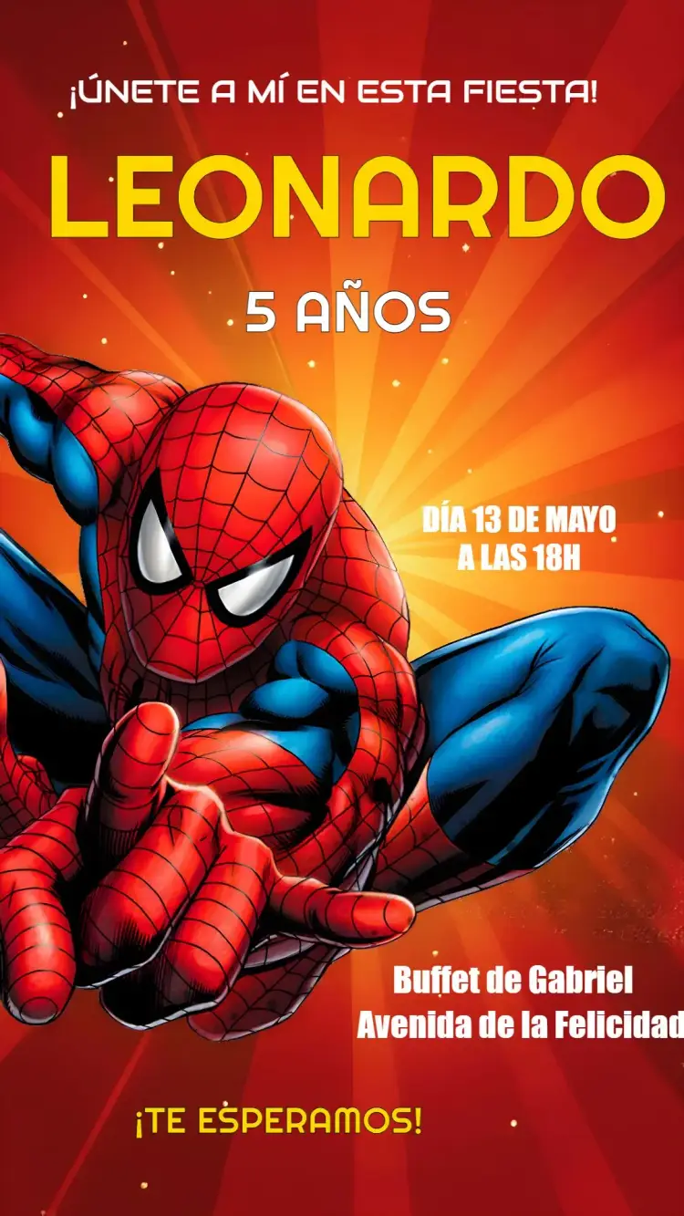 Invitación Hombre Araña Rojo editable y personalizable