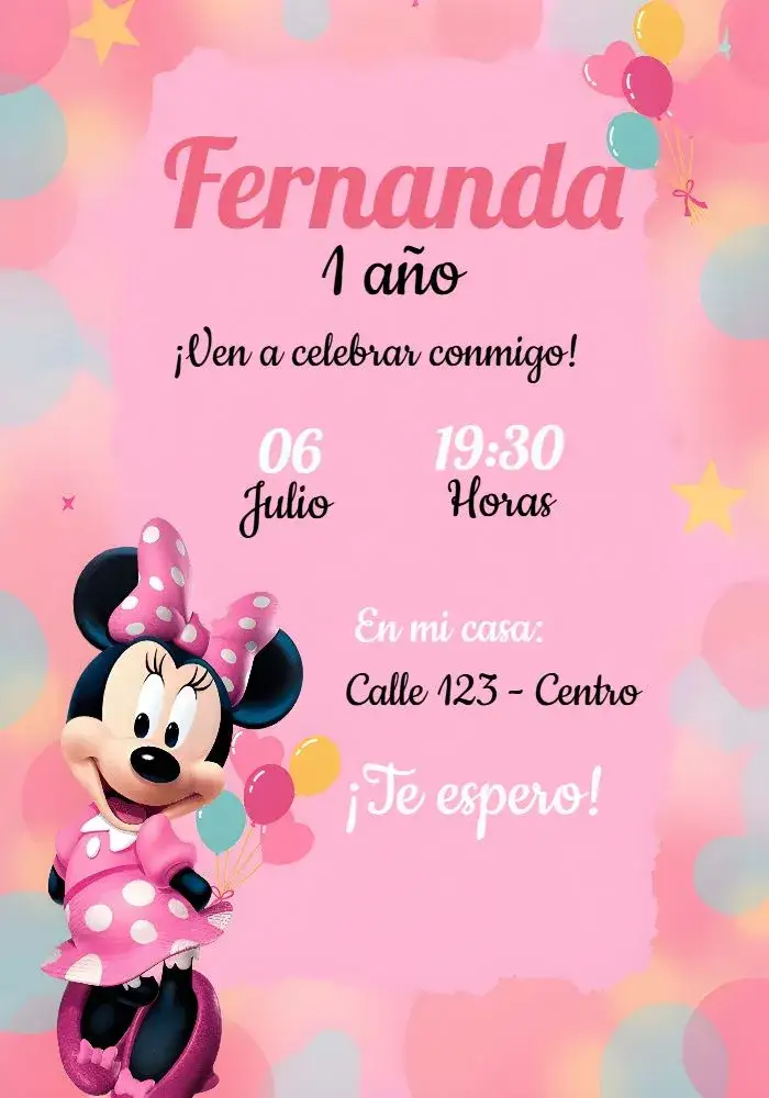 Invitación Minnie Mouse Rosa Vermelha – tema Fechas Conmemorativas rojo, negro, de lunares, divertido, infantil, mágico