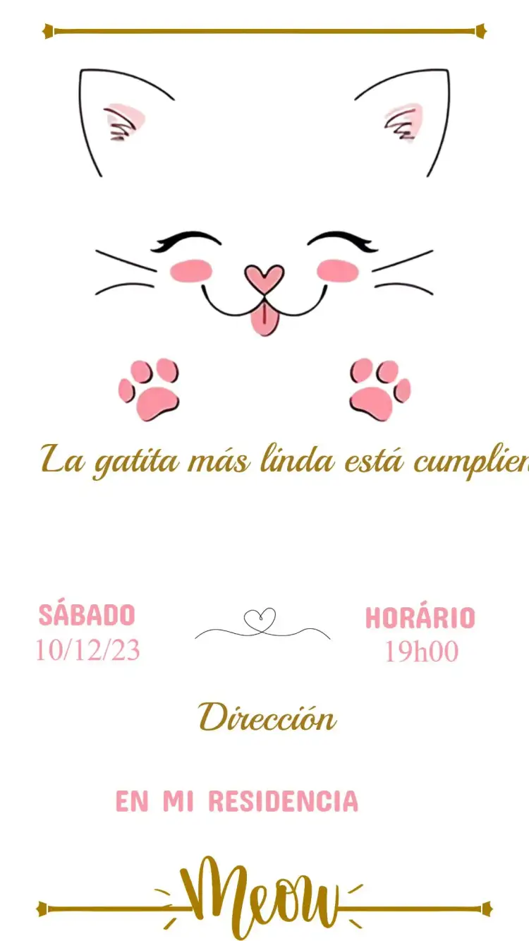 Invitación Invitación Cumpleaños Gatita – tema Cumpleaños Infantil colorido, lúdico, tierno, ilustraciones de animales, vintage, moderno