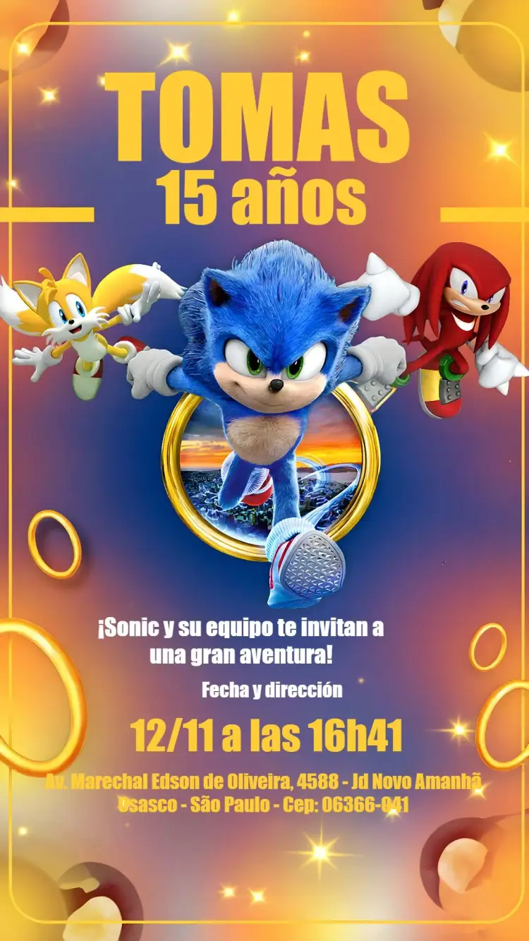 Invitación Anillos de Sonic