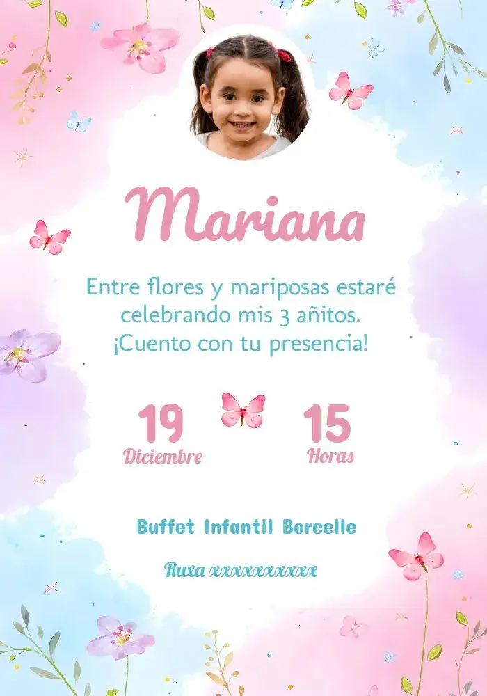 Invitación Jardín De Las Mariposas Con Foto De Niña – tema Fechas Conmemorativas floral, encantado, colorido, delicado, infantil