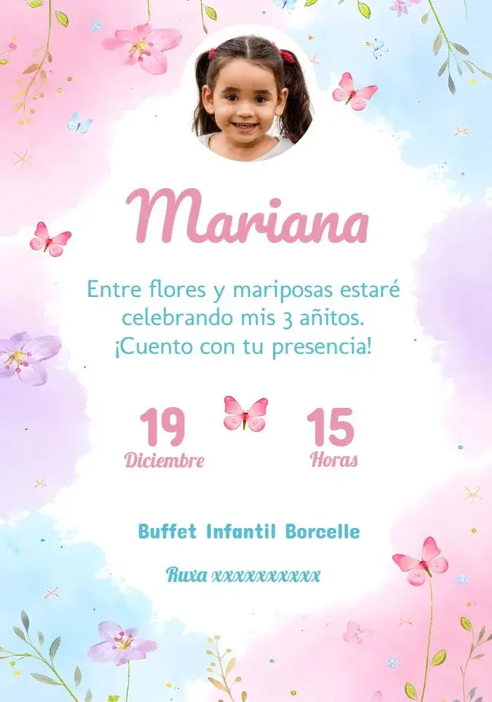 Invitación Jardín De Las Mariposas Con Foto De Niña