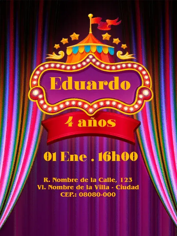 Invitación Virtual Infantil - Circo Divertido
