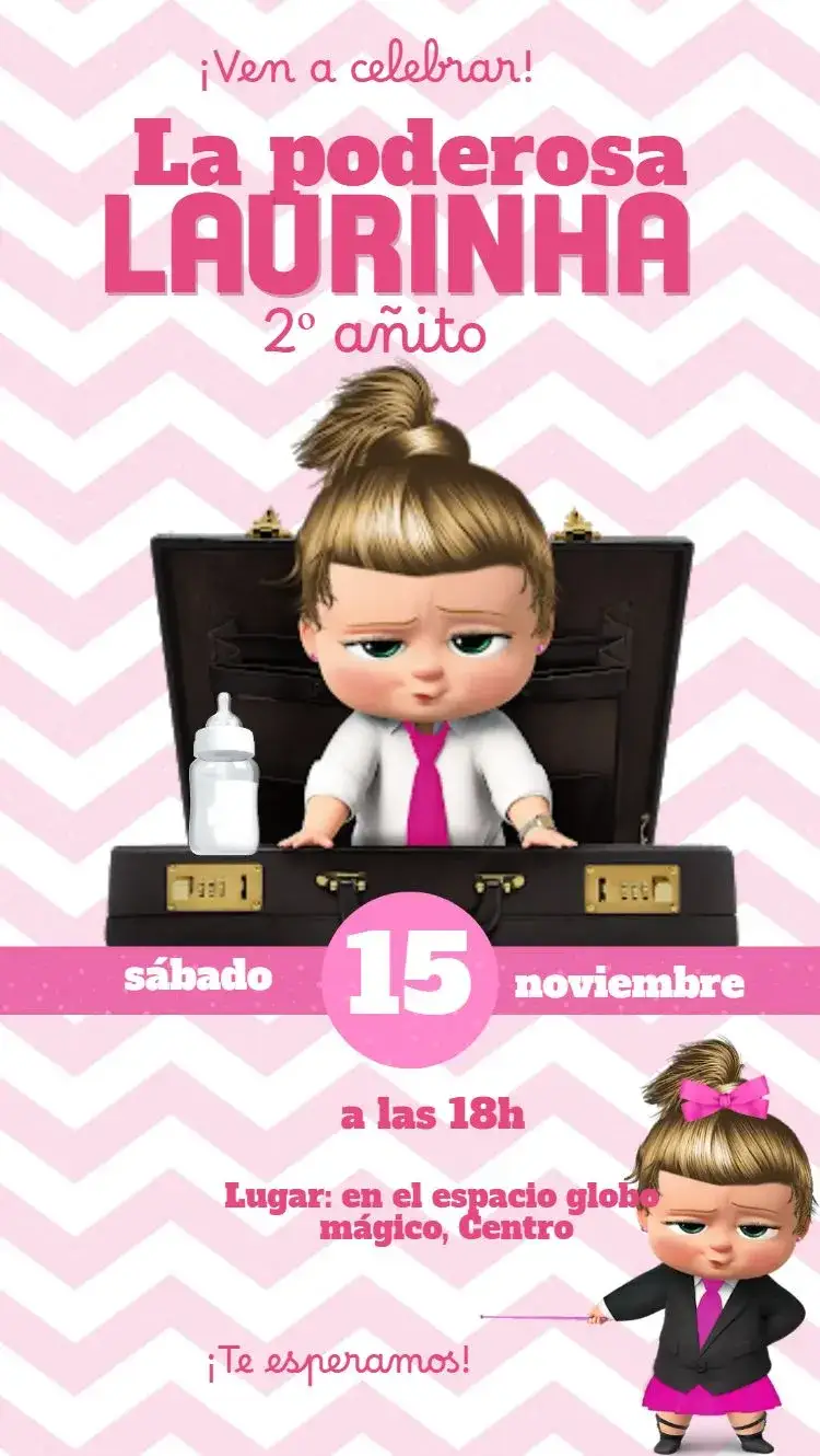 Invitación La poderosa Jefecita – tema Cumpleaños Infantil rosa, divertido, creativo, infantil, moderno, colorido