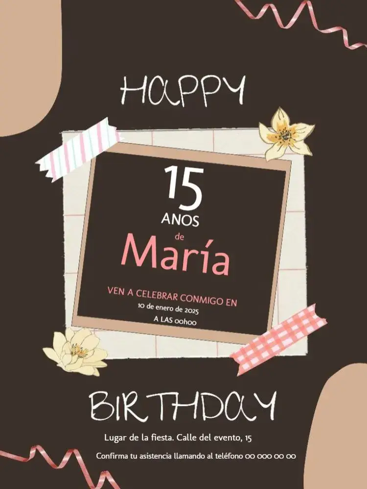 Invitación 15 Años Negro Para Editar Femenino