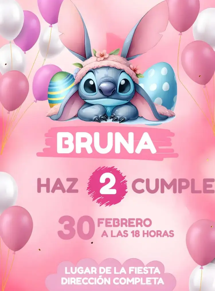 Invitación Stitch Pascua Lilo – tema Fechas Conmemorativas colorido, infantil, divertido, temático, vibrante, lúdico