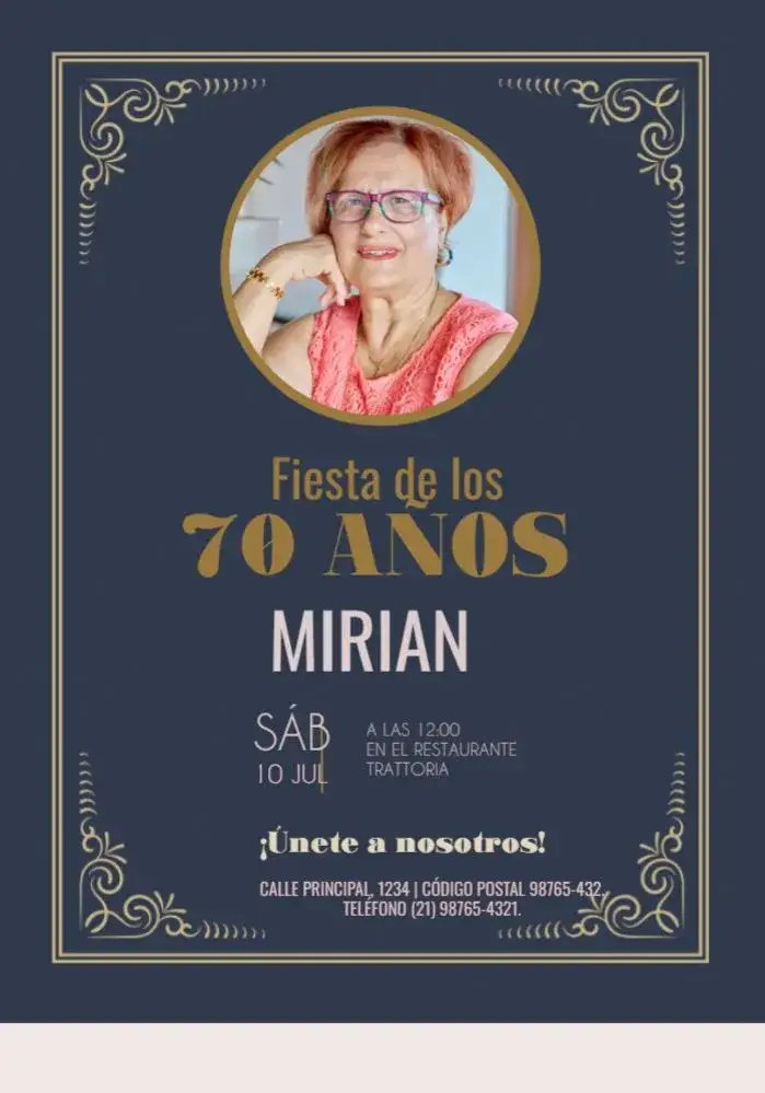 Invitación 70 Años Con Foto Fiesta – tema 15 años clásico, elegante, dorado, beige, minimalista