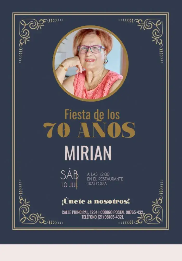 Invitación 70 Años Con Foto Fiesta
