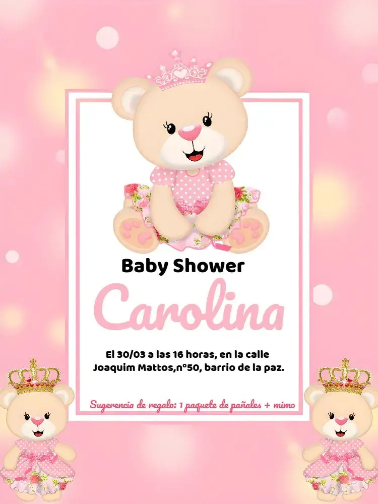 Invitación Baby Shower Princesa Osita