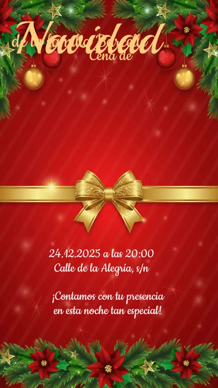 Invitación Invitación fiesta de Navidad – tema Fechas Conmemorativas rojo y verde, dorado y plateado, minimalista, vintage, rústico, moderno