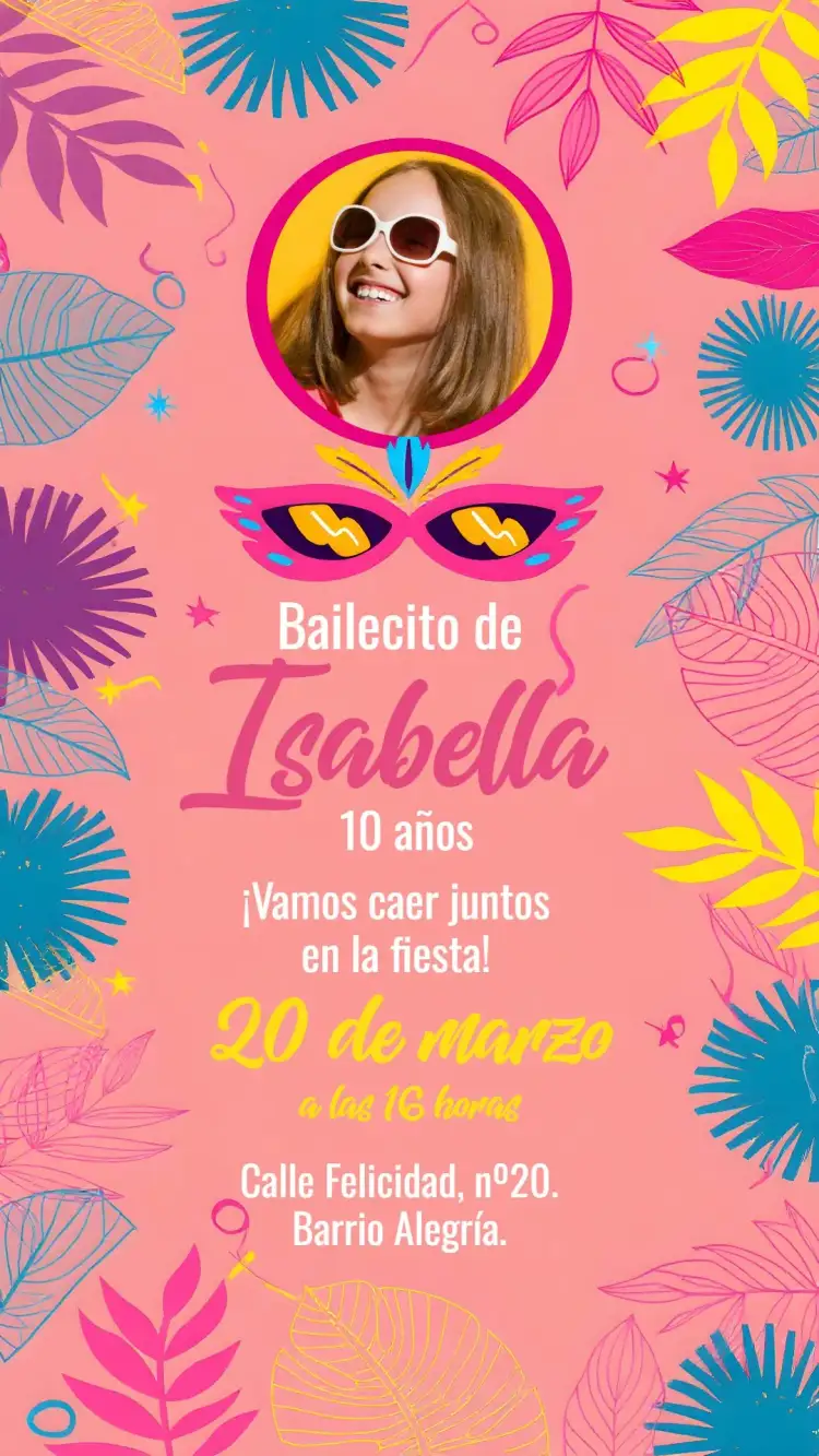 Invitación Baile De Carnaval Con Foto Azul – tema Fechas Conmemorativas colorido, divertido, festivo, tropical, brincalhão, alegre