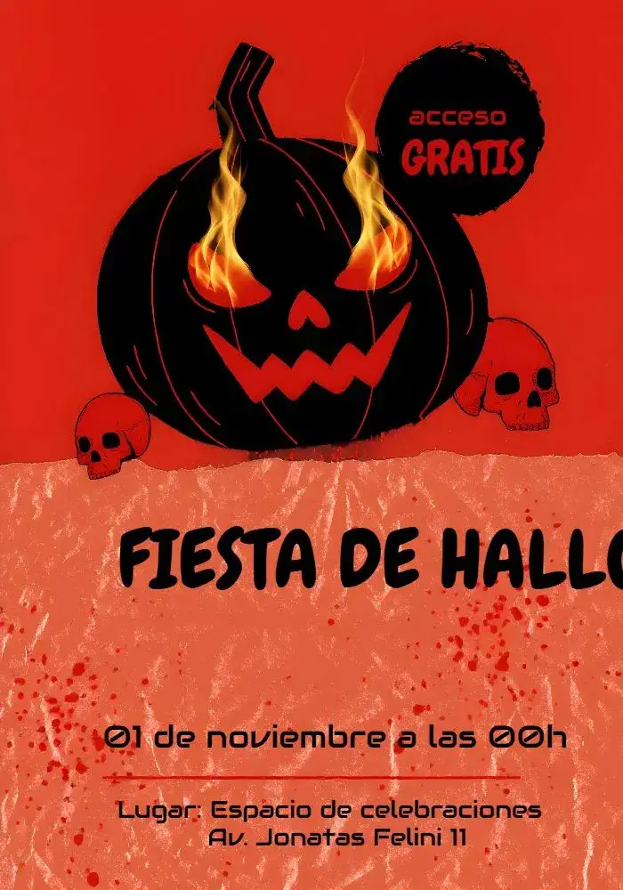 Invitación Fiesta Halloween Día – tema Fechas Conmemorativas colores naranja y negro, estilo divertido, elementos gráficos de Halloween, ilustraciones de brujas, diseño festivo, toques de fantasía