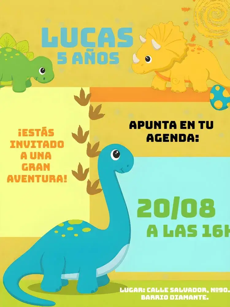 Invitación Dinosaurio Negro – tema Más buscados jurásico, colorido, divertido, moderno, infantil
