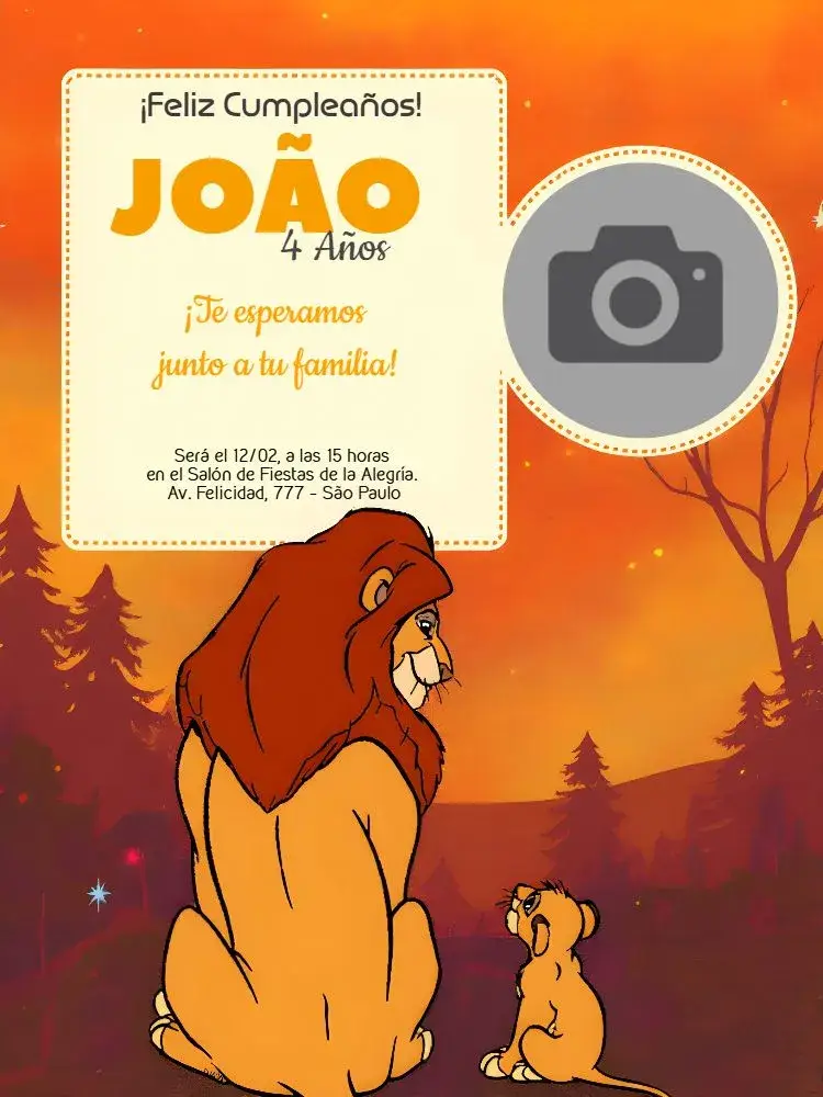 Invitación Rey León Con Foto Mufasa