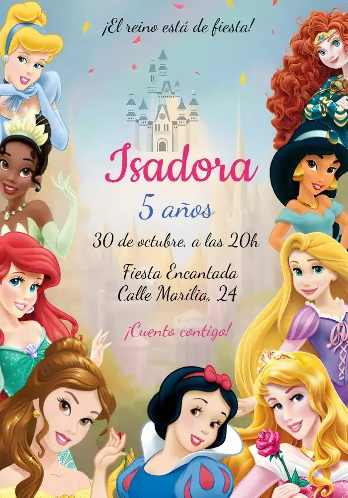 Invitación Princesas De Disney Infantil – tema Más buscados colorido, mágico, infantil, temático, divertido