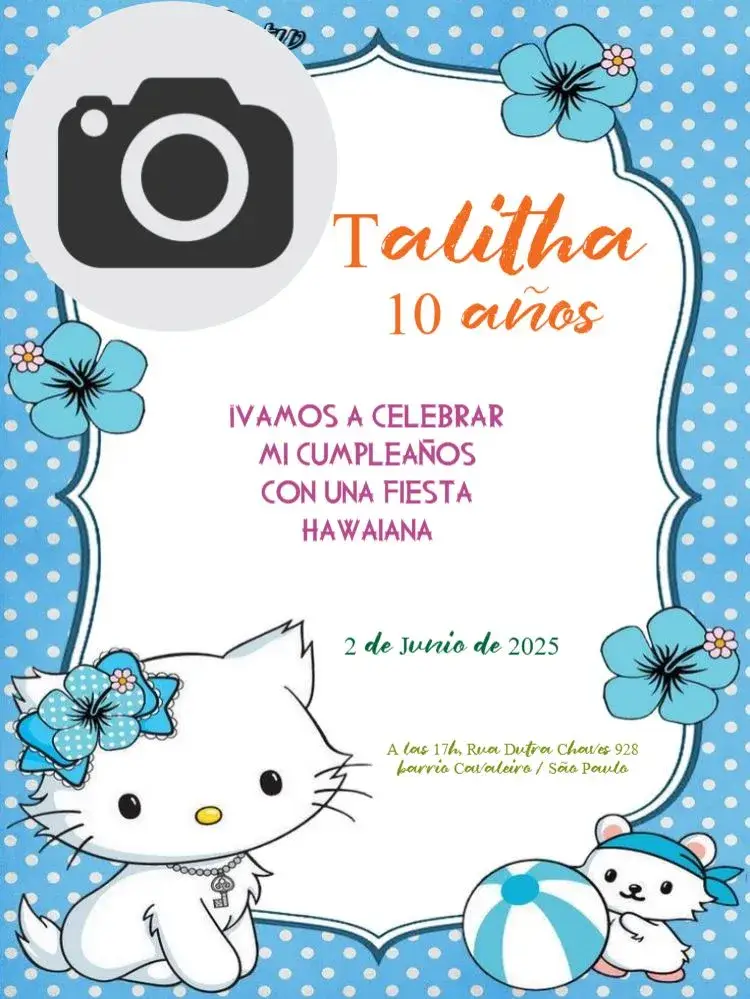Invitación Fiesta Gatita Con Foto Para Editar Online
