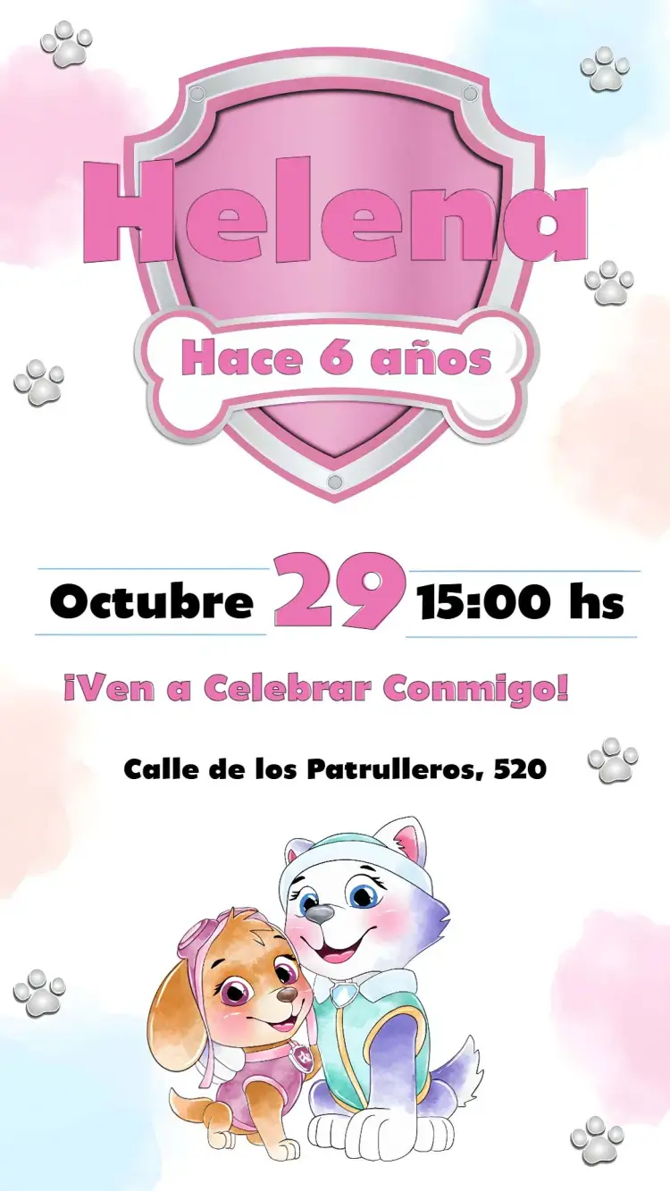 Invitación Patrulla Canina Rosa Skye