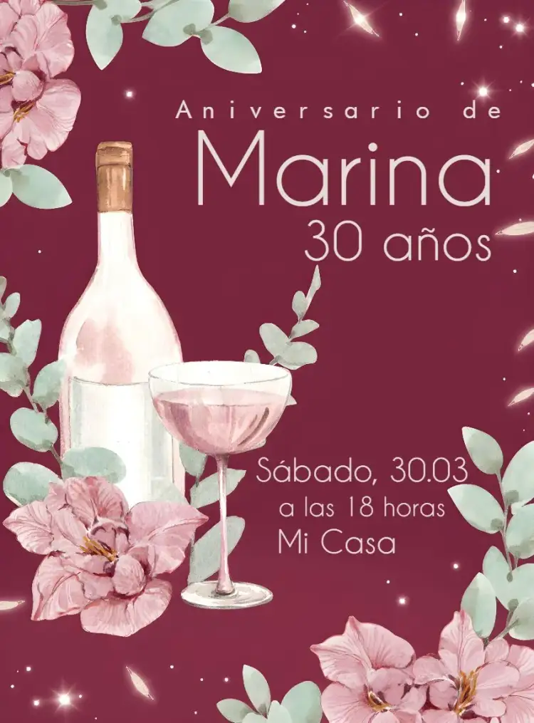 Invitación Vino Drinks – tema Cumpleaños floral, moderno, elegante, vintage, minimalista