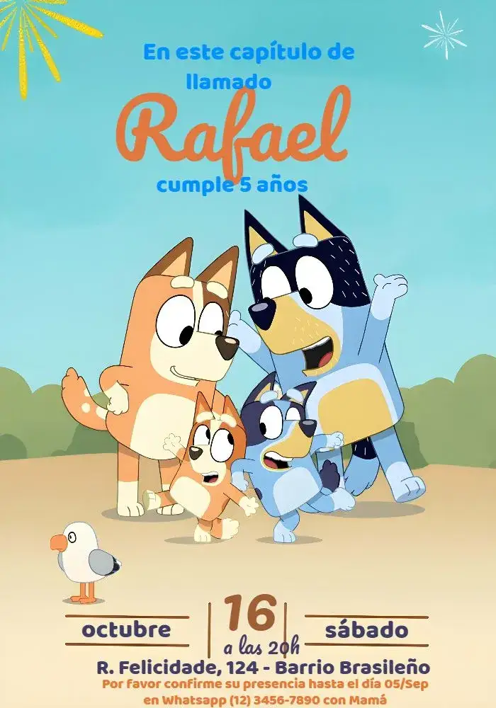 Invitación Bluey Y Bingo Colorido – tema Más buscados colorido, divertido, infantil, temático, vibrante, lúdico