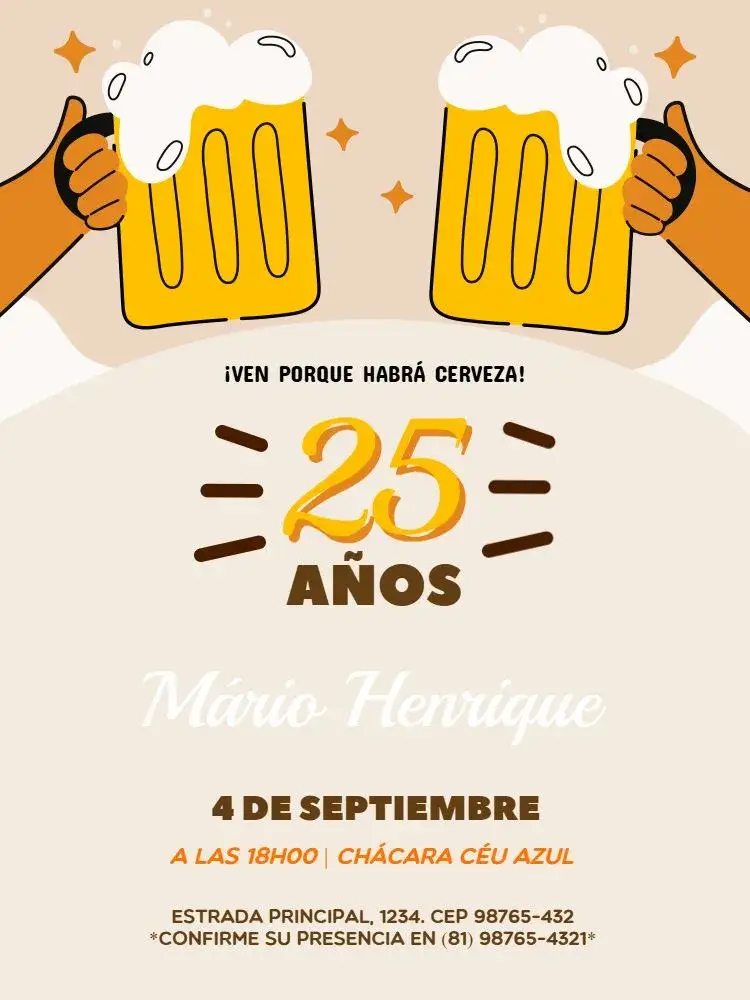 Invitación 25 Años Celebración – tema 15 años vibrante, joven, divertido, moderno, alegre